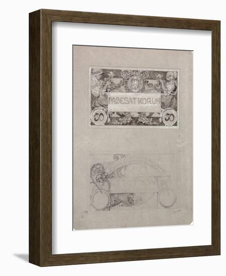 Design for 50 Crown Banknote of the Republic of Czechoslovakia, 1930-Alphonse Mucha-Framed Giclee Print