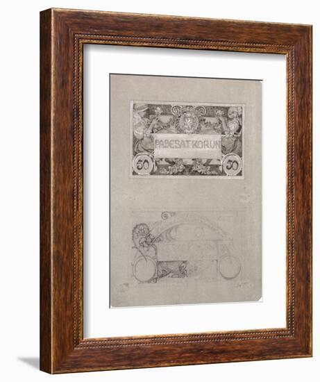 Design for 50 Crown Banknote of the Republic of Czechoslovakia, 1930-Alphonse Mucha-Framed Giclee Print