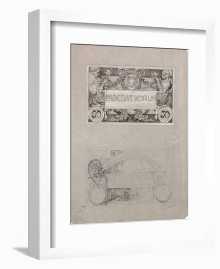 Design for 50 Crown Banknote of the Republic of Czechoslovakia, 1930-Alphonse Mucha-Framed Giclee Print