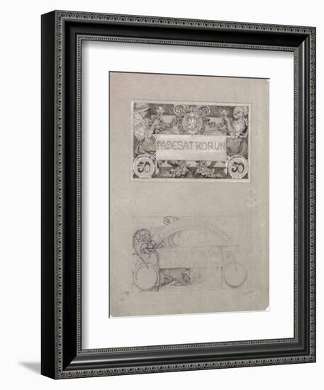 Design for 50 Crown Banknote of the Republic of Czechoslovakia, 1930-Alphonse Mucha-Framed Giclee Print