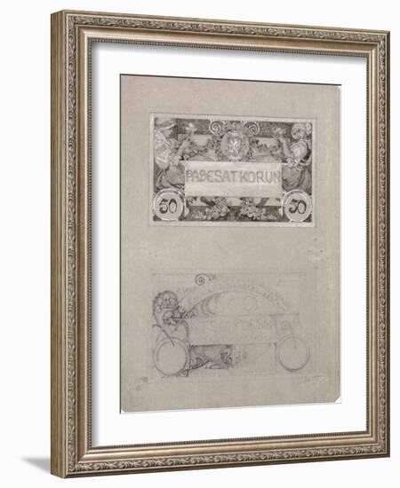 Design for 50 Crown Banknote of the Republic of Czechoslovakia, 1930-Alphonse Mucha-Framed Giclee Print