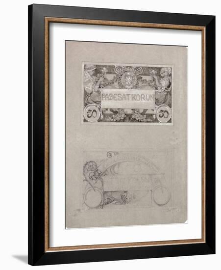 Design for 50 Crown Banknote of the Republic of Czechoslovakia, 1930-Alphonse Mucha-Framed Giclee Print