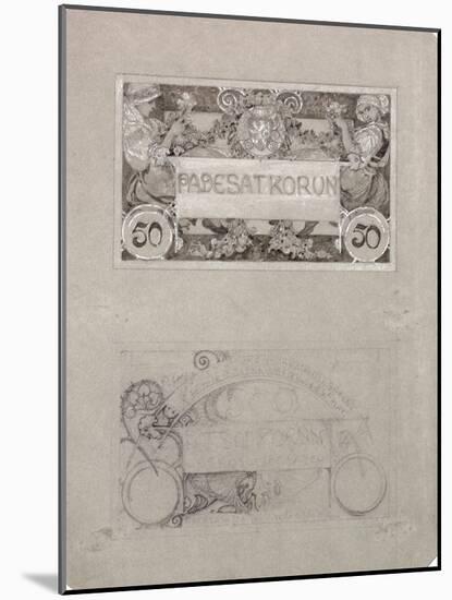 Design for 50 Crown Banknote of the Republic of Czechoslovakia, 1930-Alphonse Mucha-Mounted Giclee Print