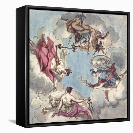 Design for a Ceiling: the Four Cardinal Virtues, Justice, Prudence, Temperance and Fortitude-Sir James Thornhill-Framed Premier Image Canvas