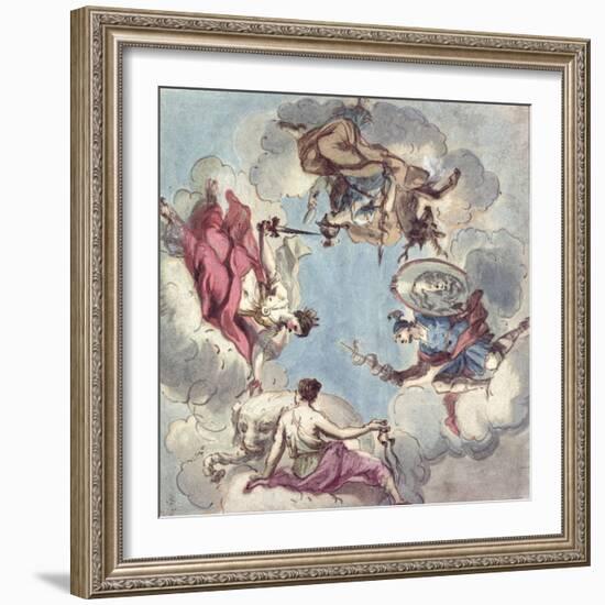 Design for a Ceiling: the Four Cardinal Virtues, Justice, Prudence, Temperance and Fortitude-Sir James Thornhill-Framed Giclee Print