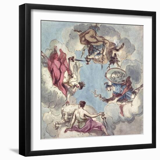 Design for a Ceiling: the Four Cardinal Virtues, Justice, Prudence, Temperance and Fortitude-Sir James Thornhill-Framed Giclee Print