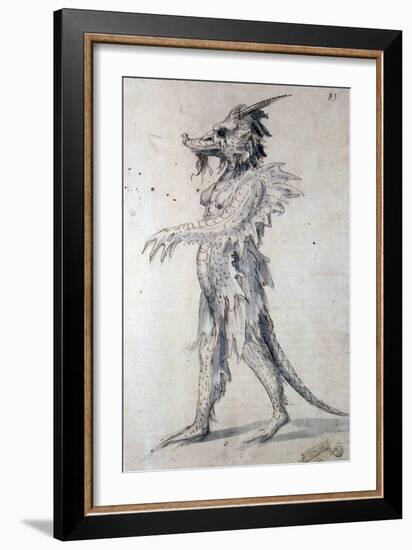 Design for a Dragon (Pen, Blue Ink and Watercolour on Paper)-Giuseppe Arcimboldo-Framed Giclee Print