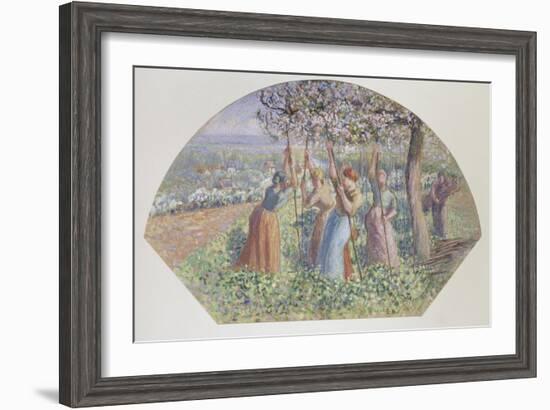 Design for a Fan: the Pea Stakers, 1890-Camille Pissarro-Framed Giclee Print