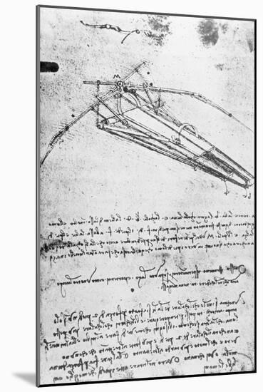 Design For a Flying Machine, Folio 74V 143, c.1488-Leonardo da Vinci-Mounted Giclee Print