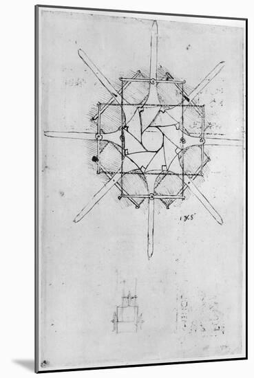 Design for a Folding Capstan Handle-Leonardo da Vinci-Mounted Giclee Print