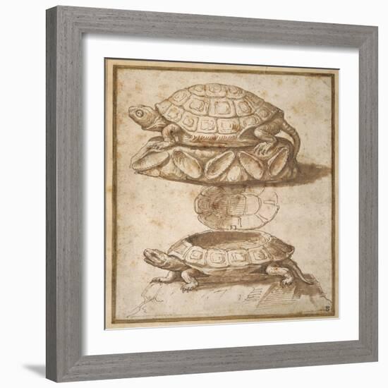 Design for a Lidded Box in the Shape of a Tortoise, Shown Open and Shut-Giulio Romano-Framed Giclee Print