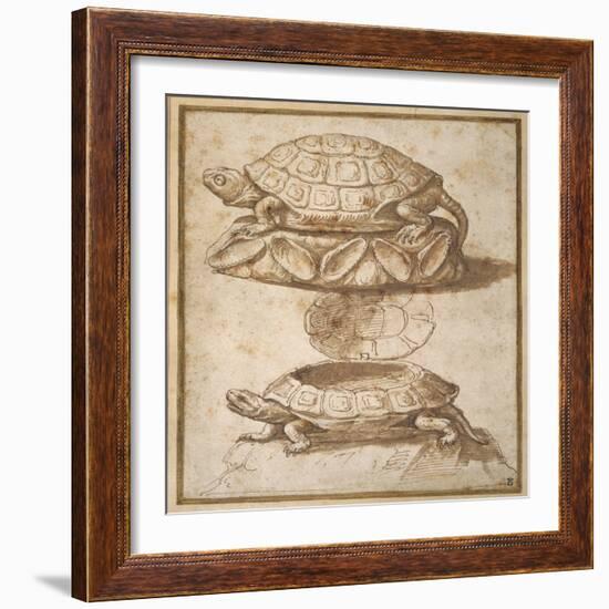 Design for a Lidded Box in the Shape of a Tortoise, Shown Open and Shut-Giulio Romano-Framed Giclee Print