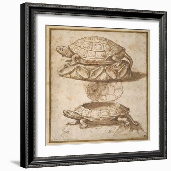 Design for a Lidded Box in the Shape of a Tortoise, Shown Open and Shut-Giulio Romano-Framed Giclee Print