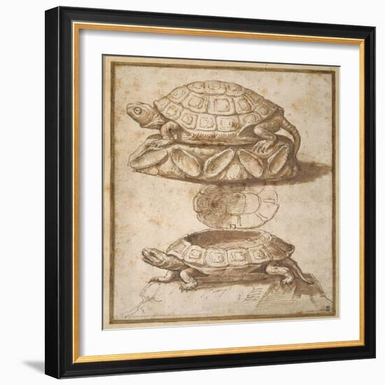 Design for a Lidded Box in the Shape of a Tortoise, Shown Open and Shut-Giulio Romano-Framed Giclee Print