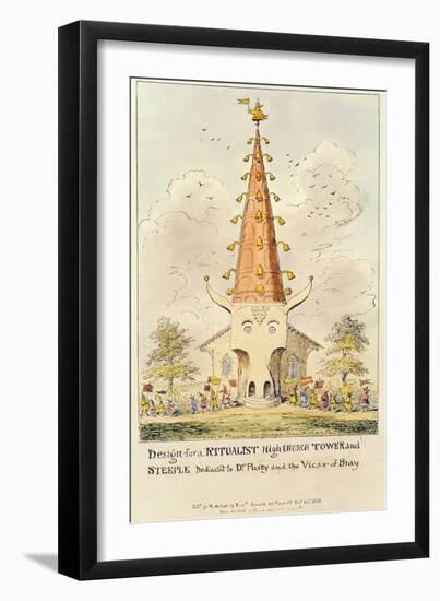Design for a Ritualist High Church Tower and Steeple, Dedicated to Dr. Pusey and the Vicar of Bray,-George Cruikshank-Framed Giclee Print
