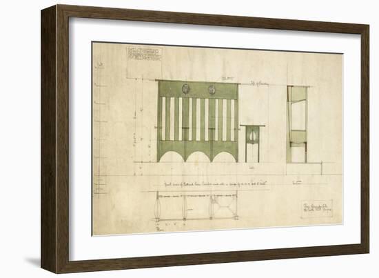 Design for Benches and a Table, Shown in Elevation and Section Plan, 1898-Charles Rennie Mackintosh-Framed Giclee Print