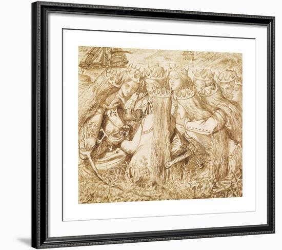 Design for Moxon's Tennyson - King Arthur and the Weeping Queens-Dante Gabriel Rossetti-Framed Premium Giclee Print