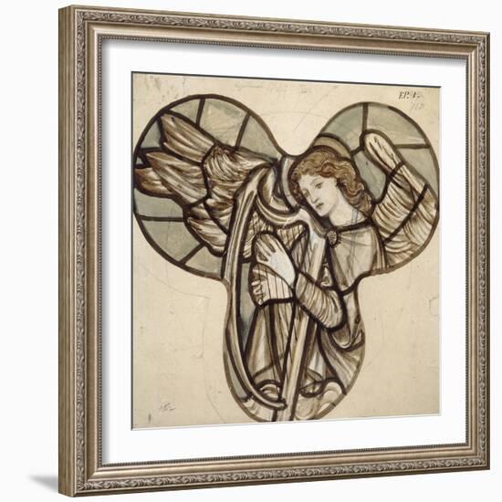 Design for Stained Glass in Lyndhurst Church: an Angel Harpist, 1862-Edward Burne-Jones-Framed Giclee Print