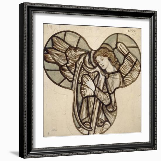 Design for Stained Glass in Lyndhurst Church: an Angel Harpist, 1862-Edward Burne-Jones-Framed Giclee Print