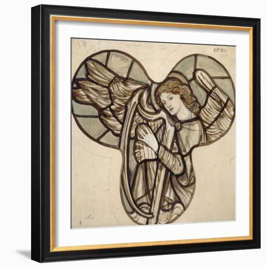 Design for Stained Glass in Lyndhurst Church: an Angel Harpist, 1862-Edward Burne-Jones-Framed Giclee Print