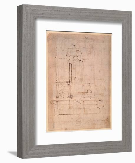 Design for the Tomb of Pope Julius Ii (1453-1513) (Brown Ink on Paper) (Verso)-Michelangelo Buonarroti-Framed Giclee Print