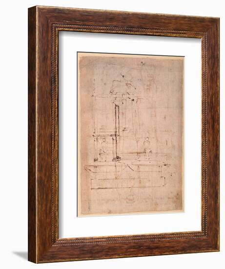 Design for the Tomb of Pope Julius Ii (1453-1513) (Brown Ink on Paper) (Verso)-Michelangelo Buonarroti-Framed Giclee Print