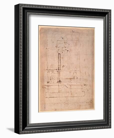 Design for the Tomb of Pope Julius Ii (1453-1513) (Brown Ink on Paper) (Verso)-Michelangelo Buonarroti-Framed Giclee Print