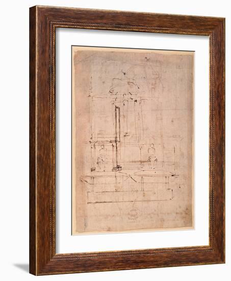 Design for the Tomb of Pope Julius Ii (1453-1513) (Brown Ink on Paper) (Verso)-Michelangelo Buonarroti-Framed Giclee Print