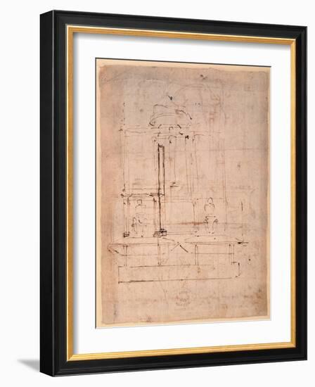 Design for the Tomb of Pope Julius Ii (1453-1513) (Brown Ink on Paper) (Verso)-Michelangelo Buonarroti-Framed Giclee Print