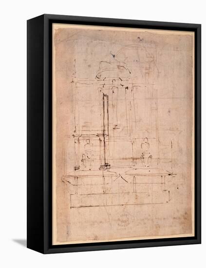 Design for the Tomb of Pope Julius Ii (1453-1513) (Brown Ink on Paper) (Verso)-Michelangelo Buonarroti-Framed Premier Image Canvas