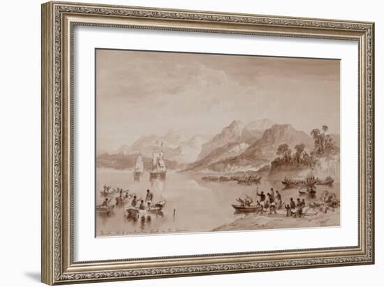 Design No 2 for Captain Cook in the Tropics watercolor-John Wilson Carmichael-Framed Giclee Print