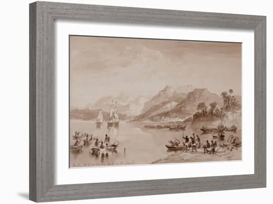Design No 2 for Captain Cook in the Tropics watercolor-John Wilson Carmichael-Framed Giclee Print