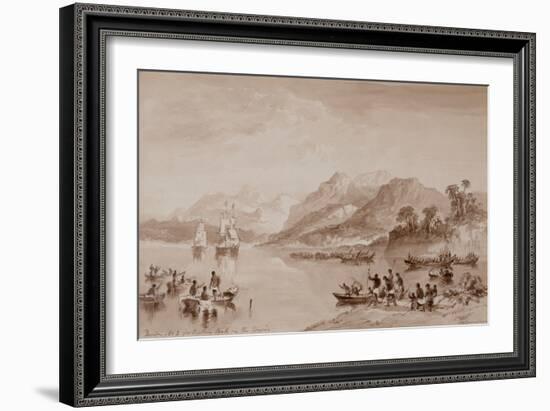 Design No 2 for Captain Cook in the Tropics watercolor-John Wilson Carmichael-Framed Giclee Print