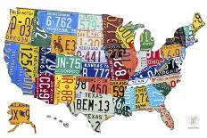 Massive USA License Plate Map-Design Turnpike-Giclee Print