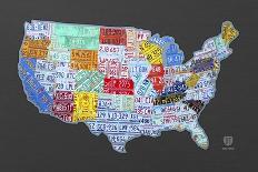 Massive USA License Plate Map-Design Turnpike-Giclee Print