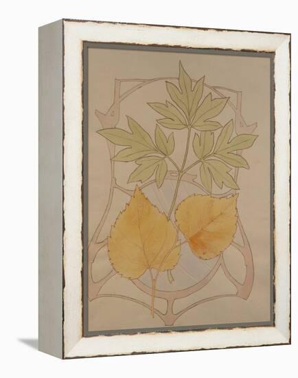 Design with Fig and Vine Leaves and a Sinuous Art Nouveau Motif in the Background.-Koloman Moser-Framed Premier Image Canvas