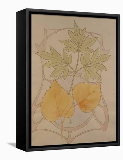 Design with Fig and Vine Leaves and a Sinuous Art Nouveau Motif in the Background.-Koloman Moser-Framed Premier Image Canvas