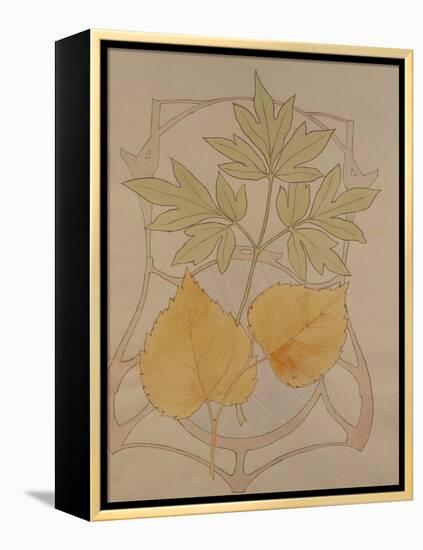 Design with Fig and Vine Leaves and a Sinuous Art Nouveau Motif in the Background.-Koloman Moser-Framed Premier Image Canvas