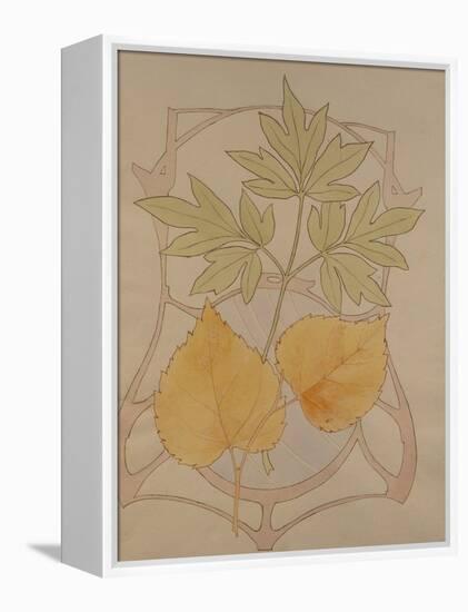 Design with Fig and Vine Leaves and a Sinuous Art Nouveau Motif in the Background.-Koloman Moser-Framed Premier Image Canvas