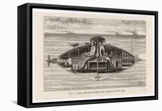 Designed by Claude Goubet in 1885: The First Electrically Powered Submarine-Poyet-Framed Stretched Canvas