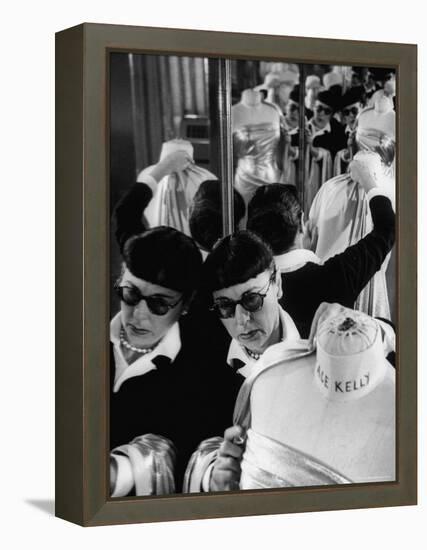 Designer Edith Head Holding Up Material, Working on Costume for a Movie-Allan Grant-Framed Premier Image Canvas