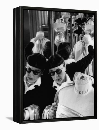 Designer Edith Head Holding Up Material, Working on Costume for a Movie-Allan Grant-Framed Premier Image Canvas