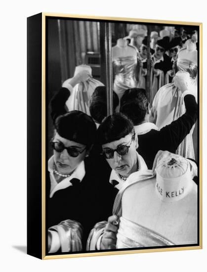 Designer Edith Head Holding Up Material, Working on Costume for a Movie-Allan Grant-Framed Premier Image Canvas