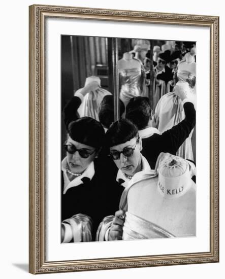 Designer Edith Head Holding Up Material, Working on Costume for a Movie-Allan Grant-Framed Premium Photographic Print