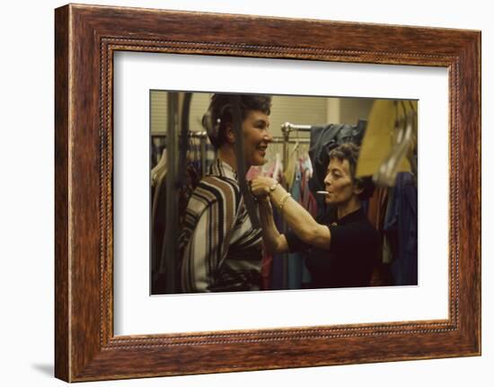 Designer's Aide Fritzi De Majo, of Sacony, Adjusts the Model's Clothing, New York, NY, 1960-Walter Sanders-Framed Photographic Print