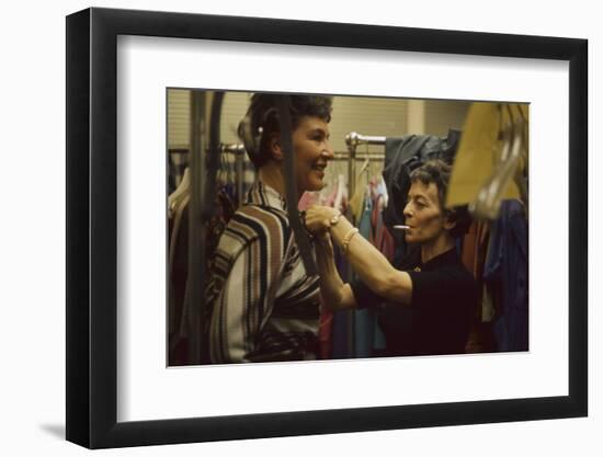 Designer's Aide Fritzi De Majo, of Sacony, Adjusts the Model's Clothing, New York, NY, 1960-Walter Sanders-Framed Photographic Print