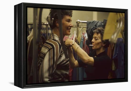 Designer's Aide Fritzi De Majo, of Sacony, Adjusts the Model's Clothing, New York, NY, 1960-Walter Sanders-Framed Premier Image Canvas