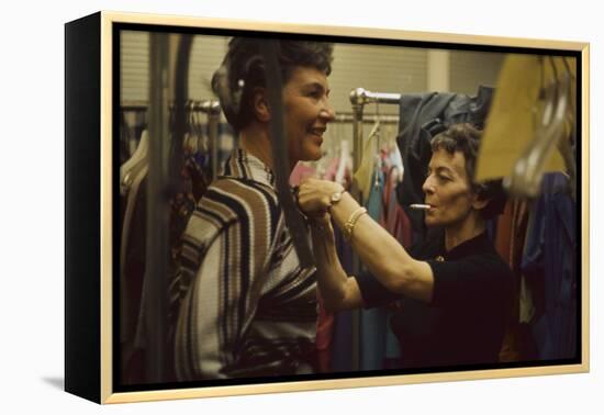 Designer's Aide Fritzi De Majo, of Sacony, Adjusts the Model's Clothing, New York, NY, 1960-Walter Sanders-Framed Premier Image Canvas