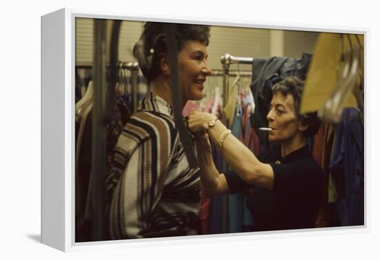 Designer's Aide Fritzi De Majo, of Sacony, Adjusts the Model's Clothing, New York, NY, 1960-Walter Sanders-Framed Premier Image Canvas