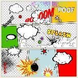 Grunge Retro Comic Speech Bubbles. Vector Illustration on Strip Background. Abstract Talking Clouds-Designer_things-Art Print